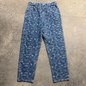 Y2k Paisley Dice Embroidered Medium Wash Denim Jeans Streetwear Art Size 34 Boho